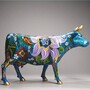 Casa Padrino XXL Deko Skulptur Kuh Blau / Bunt 225 cm - XXL Garten Figur - Lebensgro�e Tierfigur - Garten & Terrassen Deko 
