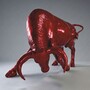 Casa Padrino XXL Deko Skulptur Stier Kirschrot 205 cm - Garten Deko Figur - Gro�e Deko Figur - Lebengro�e Garten Skulptur