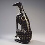Casa Padrino XXL Deko Skulptur Windhund Schwarz / Gold H. 180 cm - Garten Deko Figur CPB 