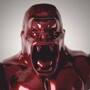 Casa Padrino XXL Garten Deko Skulptur Gorilla mit Fass Metallic Rot H. 250 cm - Gro�e Garten Figur - XXL Tierfigur