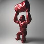Casa Padrino XXL Garten Deko Skulptur Gorilla mit Fass Metallic Rot H. 250 cm - Gro�e Garten Figur - XXL Tierfigur