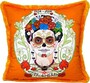 Frida Kahlo by Casa Padrino Luxus Deko Kissen mit Strass Steinen Orange / Bunt