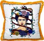 Frida Kahlo by Casa Padrino Luxus Deko Kissen mit Strass Steinen Wei� / Bunt / Orange