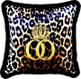 Harald Gl��ckler Luxus Deko Kissen Pomp��s by Casa Padrino Leopard mit Strass Steinen Schwarz / Orange / Gold Leo - Feinster Samtstoff - Gl��ckler Kissen 