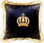 Harald Gl��ckler Luxus Kissen Pomp��s by Casa Padrino Krone Schwarz / Gold - Feinster Samtstoff - Gl��ckler Deko Kissen mit Strass Steinen 