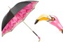 Luxus Regenschirm Damen mit Flamingo - Manuelle �ffnung - 100% Polyester - Griff aus Emailliertem Messing - Handmade in Italy