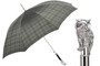 Luxus Regenschirm Herren Eule - Automatische �ffnung - 100% Polyester - Silberfarben Emaillierter Griff aus Harz - Handmade in Italy