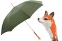 Luxus Regenschirm Herren mit Fuchs - Automatische �ffnung - 100% Polyester - Griff aus Emailliertem Messing - Handmade in Italy