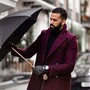 Luxus Regenschirm Herren mit Goldsch�del - Automatische �ffnung - 100% Polyester - Goldfarben Emaillierter Griff aus Harz - Handmade in Italy