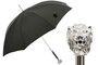 Luxus Regenschirm Herren mit L�we - Automatische �ffnung - 100% Polyester - Silberfarben Emaillierter Griff aus Harz - Handmade in Italy