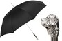 Luxus Regenschirm Herren mit Mastiff - Automatische �ffnung - 100% Polyester - Silberfarben Emaillierter Griff aus Harz - Handmade in Italy