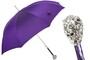 Luxus Regenschirm Herren mit Silber L�we - Automatische �ffnung - 100% Polyester - Silberfarben Emaillierter Griff aus Harz - Handmade in Italy