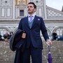 Luxus Regenschirm Herren mit Silber L�we - Automatische �ffnung - 100% Polyester - Silberfarben Emaillierter Griff aus Harz - Handmade in Italy