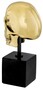 Philipp Plein Luxus Designer Deko Totenkopf Gold / Schwarz H. 20cm - Skull Skulptur aus Marmorsockel