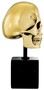 Philipp Plein Luxus Designer Deko Totenkopf Gold / Schwarz H. 20cm - Skull Skulptur aus Marmorsockel