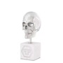 Philipp Plein Luxus Designer Deko Totenkopf Platinfarben / Wei� H. 20cm - Skull Skulptur aus Marmorsockel