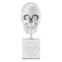 Philipp Plein Luxus Designer Deko Totenkopf Platinfarben / Wei� H. 20cm - Skull Skulptur aus Marmorsockel