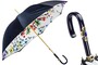 Regenschirm Damen Blau mit Blumen - Manuelle �ffnung - 100% Polyester - Griff aus Acetat - Handmade in Italy