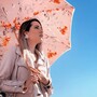 Regenschirm Damen Elfenbeinschirm mit rosa Bl�ten - Manuelle �ffnung - 100% Polyester - Griff mit Swarovski�-Kristallen - Handmade in Italy