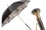 Regenschirm Damen in Wei� / Schwarz mit Blumenschmuck, Doppelgewebe - Manuelle �ffnung - 100% Polyester - Griff aus Acetat - Handmade in Italy