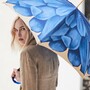 Regenschirm Damen mit Blauen Dahlien - Automatische �ffnung - 100% Polyester - Griff aus Acetat - Handmade in Italy