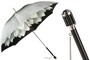 Regenschirm Damen mit Silber Dahlien, Doppelgewebe - Manuelle �ffnung - 100% Polyester - Griff aus Acetat - Handmade in Italy