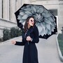 Regenschirm Damen mit Silber Dahlien, Doppelgewebe - Manuelle �ffnung - 100% Polyester - Griff aus Acetat - Handmade in Italy