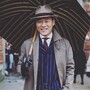 Regenschirm Herren mit Streifen und Ledergriff - Handmade in Italy