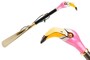 Schuhanzieher mit Flamingo - Buchenholz-Stange, Schaufel aus ABS, Griff aus Emailliertem Messing - Handmade in Italy