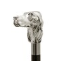 Spazierstock mit Silberhund - Stock aus Buchenholz, Messingzwinge mit Gummiende, Silberfarben Emaillierter Griff aus Harz - Handmade in Italy