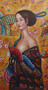 Vintage �l Gem�lde nach Gustav Klimt Lady 60,96 x H. 101,60 cm - Authentisches Antik Gem�lde nach Original - Handgemalt