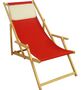 Gartenliege rot Liegestuhl Sonnenliege Kissen Deckchair Buche Natur Strandstuhl 10-308 N KH