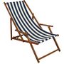 Gartenliege blau-wei� Liegestuhl Sonnenliege Strandstuhl Deckchair Buche dunkel klappbar 10-317