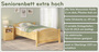 Seniorenbett extra hoch 120x220 �berl�nge Massivholz Einzelbett Komfortgr��e Rollrost 60.40-12-220