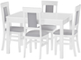 Wei�er Esstisch 75 x 120 mit vier Polsterst�hlen in wei�-grau Massivholz Kiefer 90.70-51AW-Set25