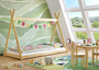 Niedriges Tipi-Kinderbett, Holzbett 90x200 Kiefer natur lackiert, Zubeh�r w�hlbar V-60.27-09