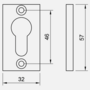 Profilzylinder-Rosette eckig Edelstahl - 32 x 58 x 6 mm - geb�rstet - inklusive Schrauben