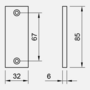 Dr�ckerschild blind eckig - Edelstahl massiv - 32 x 85 x 6 mm - Lochabstand 67 mm