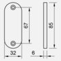 Dr�ckerschild oval blind - Edelstahl massiv V2A - 32 x 85 x 6 mm - Lochabstand 67 mm