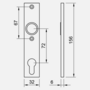 Dr�ckerschild Edelstahl V2A massiv - eckig - Entfernung 72 mm - Griff�ffnung  18 mm - 156 x 32 x 6 mm - Schraublochabstand 67 mm