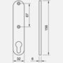 Dr�ckerschild Edelstahl V2A massiv oval - 32 x 156 x 6 mm - Blindausf�hrung - PZ-Lochung - Lochabstand 67 mm