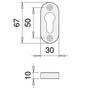 Profilzylinder-Rosette oval Alu massiv 30 x 67 x 10 mm, Schraublochabstand 50 mm