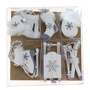 Set 6 H�nger Holz natur wei� Winter Schlitten Ski Schlittschuhe Handschuhe