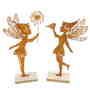 Set 2 Feen Elfen Metall rost auf Holz Aufsteller Figur mit Pusteblume Paar
