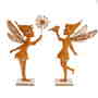 Set 2 Feen Elfen Metall rost auf Holz Aufsteller Figur mit Pusteblume Paar