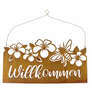 Schild Willkommen 40x20cm Metall mit Biene Blumen H�nger Eingangsschild T�r Deko 