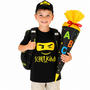 Schulkind T-Shirt Set ABC-Sch�tze Ninja mit Cap schwarz Einschulung