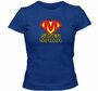 Damen T-Shirt Super-Mama blau mit Wunschname Geschenkidee Muttertag