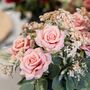 Kunstblumen Rosenstrau� 5 Rosen rosa mit Blattgr�n 40,5 cm Hochzeit Deko