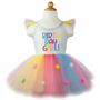 Geburtstagskleid Birthday Girl 4-5 Jahre T�llkleid bunt mit Haarreif